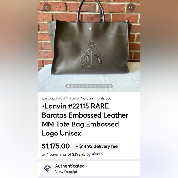 •Lanvin #22115 RARE Baratas Embossed Leather MM Tote Bag Embossed Logo Unisex - Picture 2 of 16